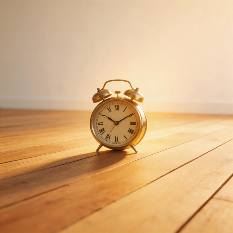 金色闹钟静置木桌图片
