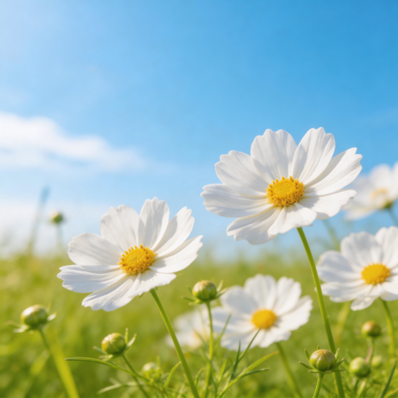 白花绽放蓝天下图片