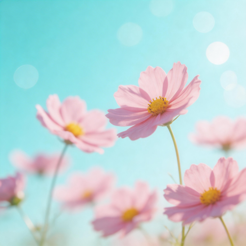 粉花映蓝天图片