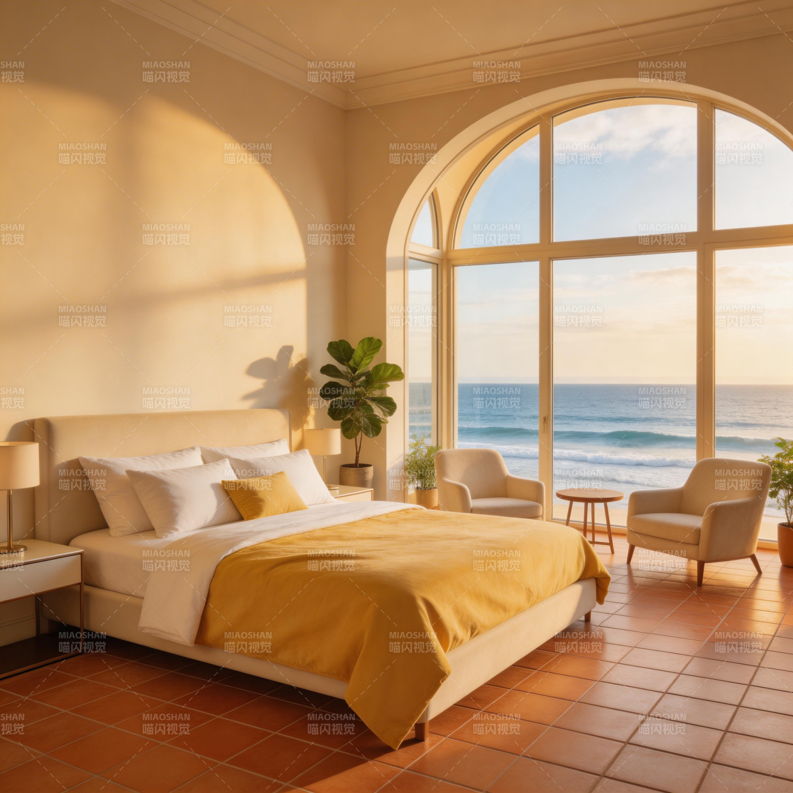 海景卧室 温暖阳光图片