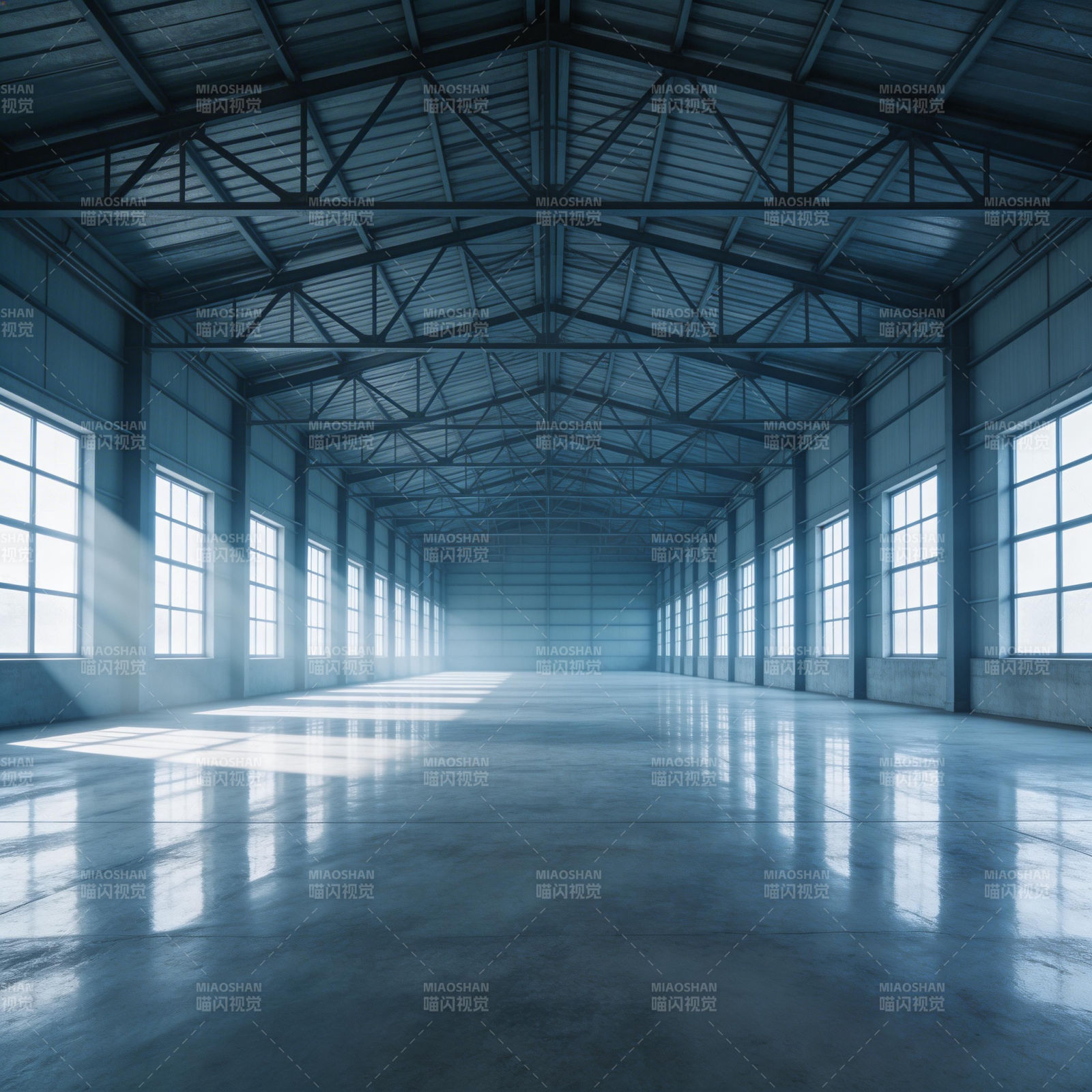 空旷厂房光影交错图片