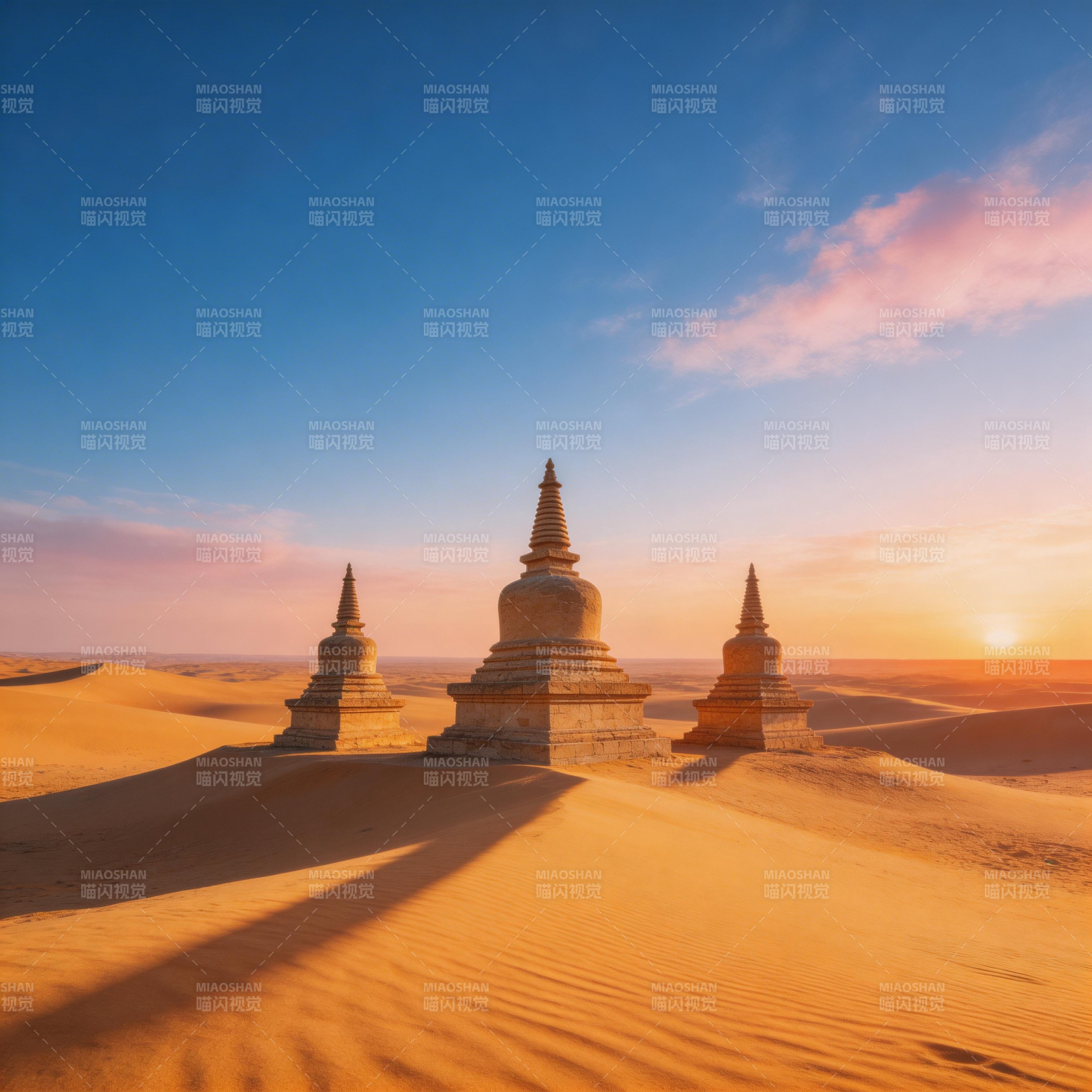 沙漠佛塔日落图片