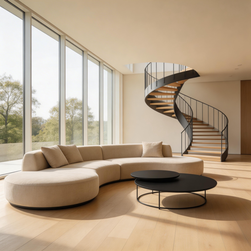 现代客厅螺旋楼梯图片