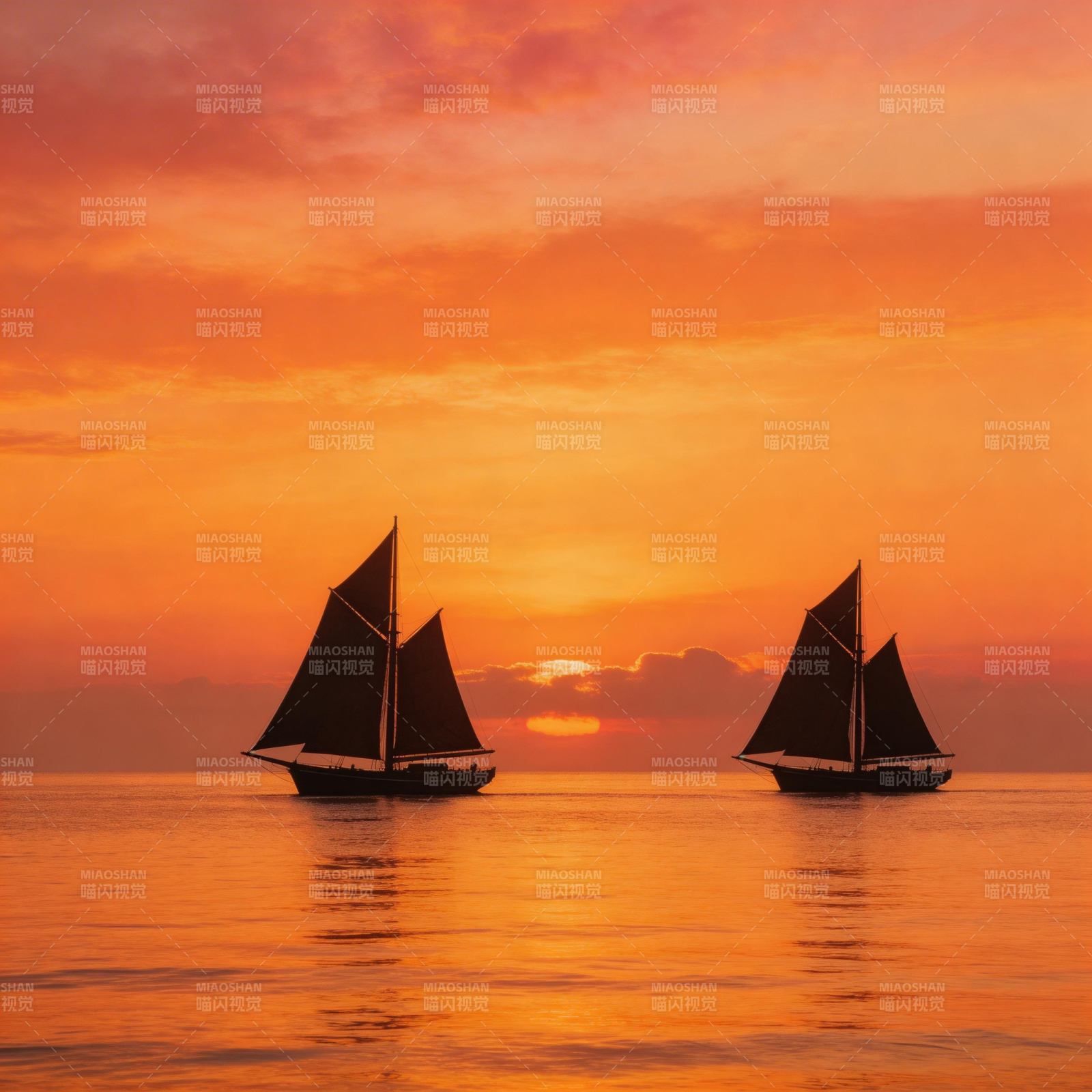 双帆映晚霞图片