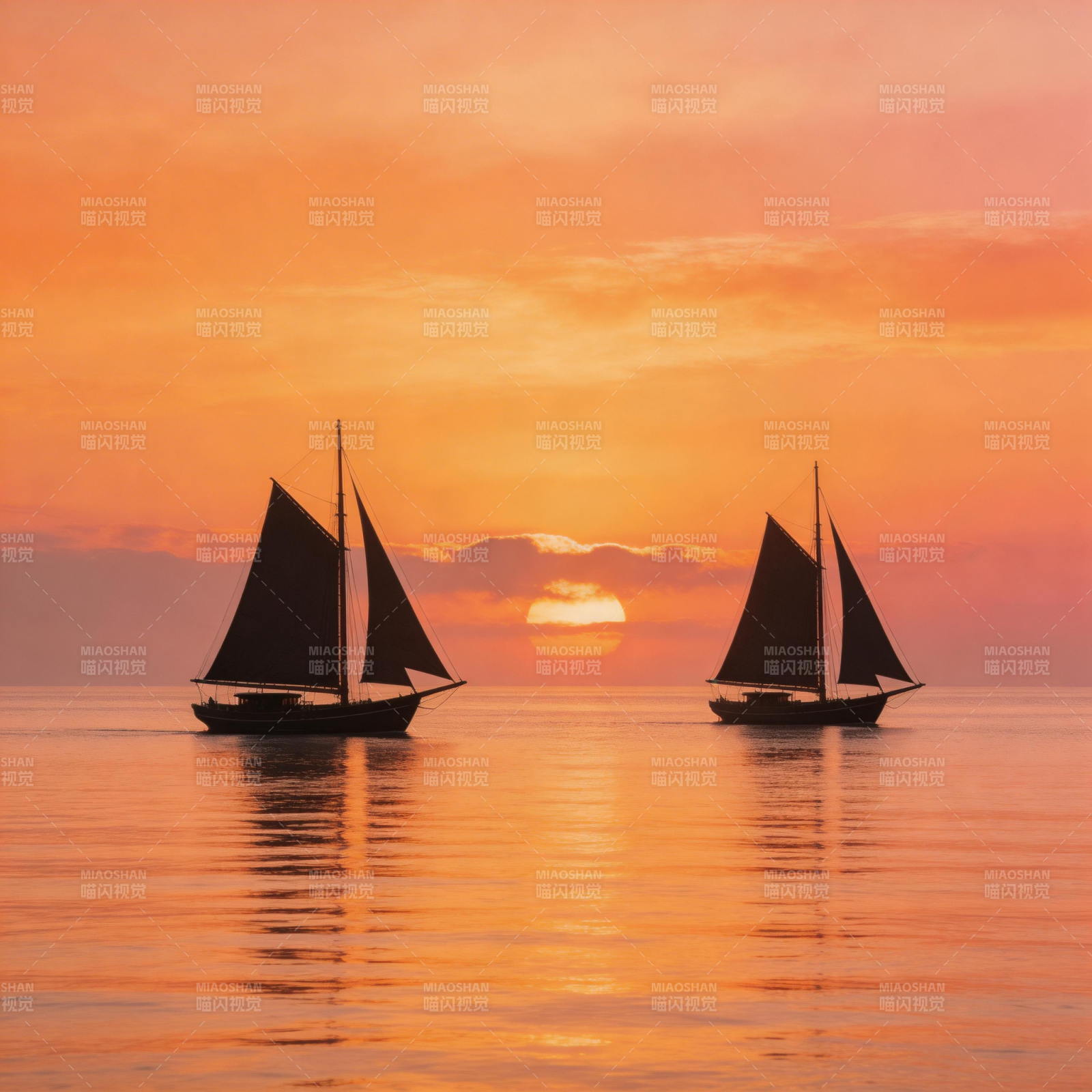 双帆映夕照图片