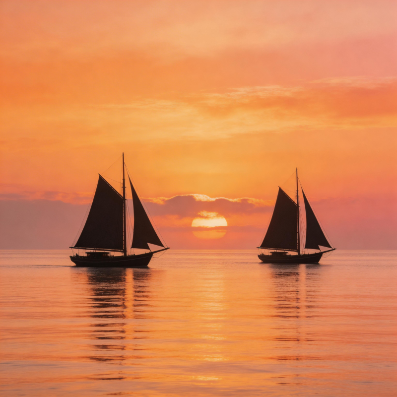 双帆映夕照图片