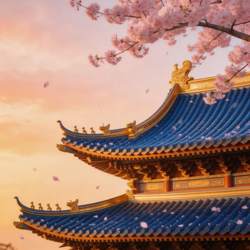 樱花映古檐图片