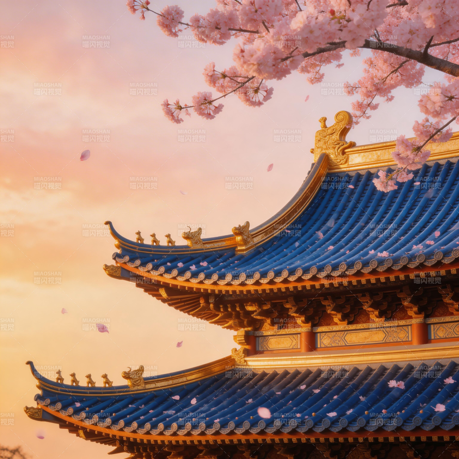 樱花映古檐图片