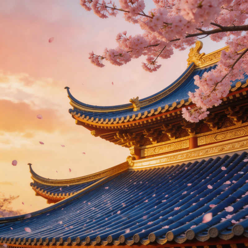 樱花映古檐图片