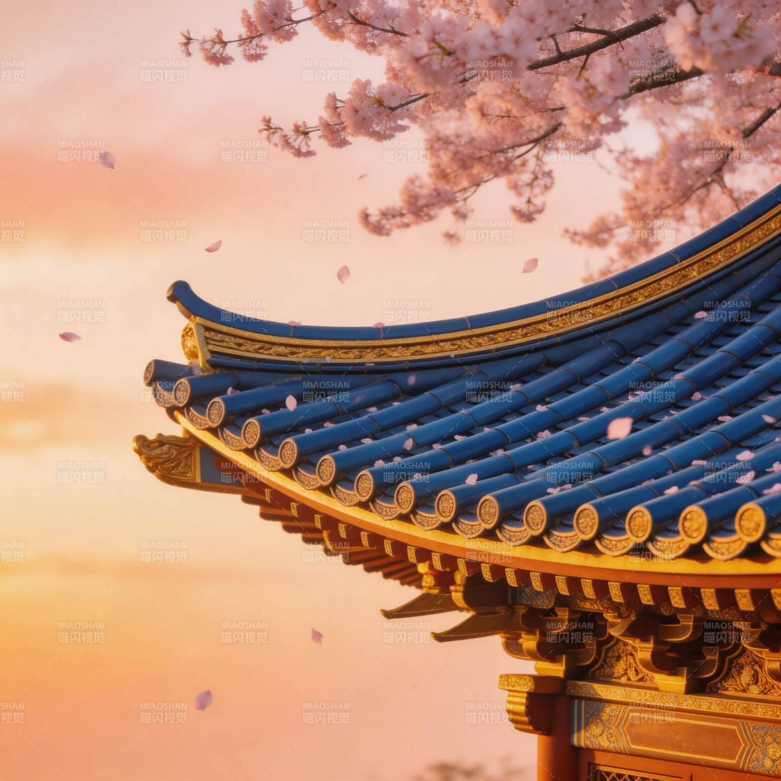 樱花映古檐图片