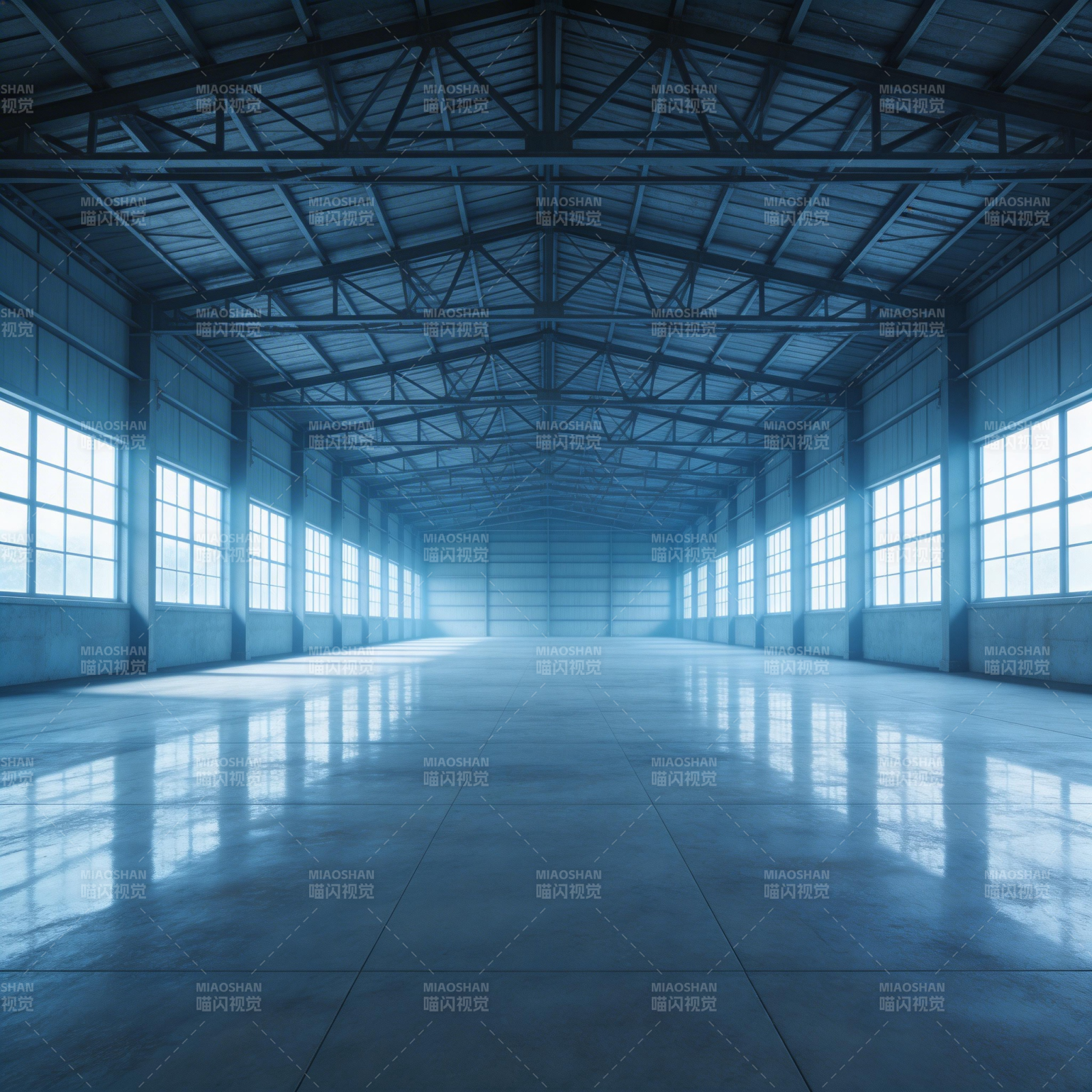 空旷厂房光影交错图片