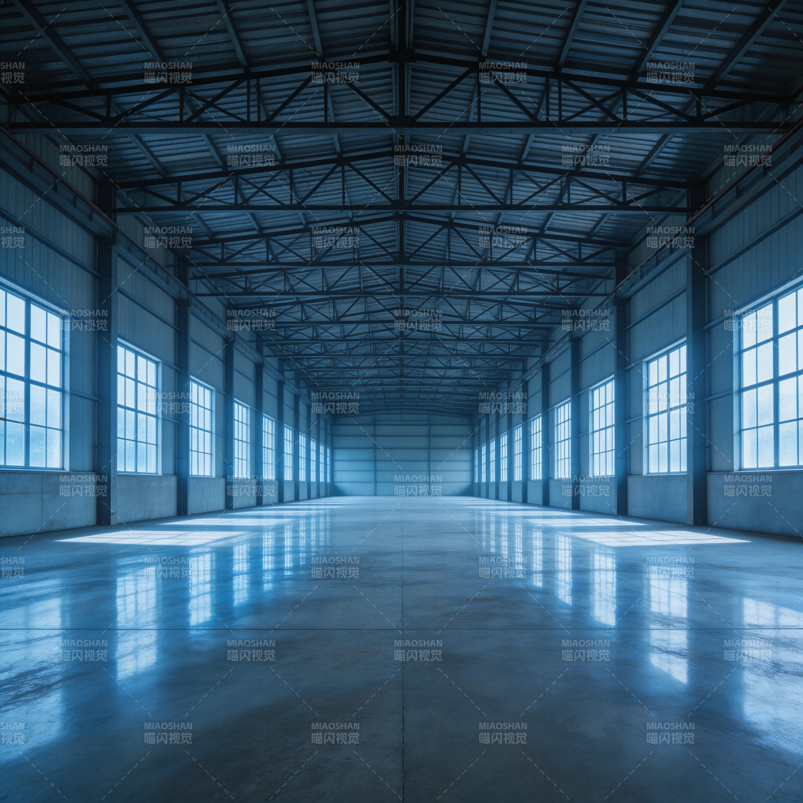 空旷厂房光影交错图片