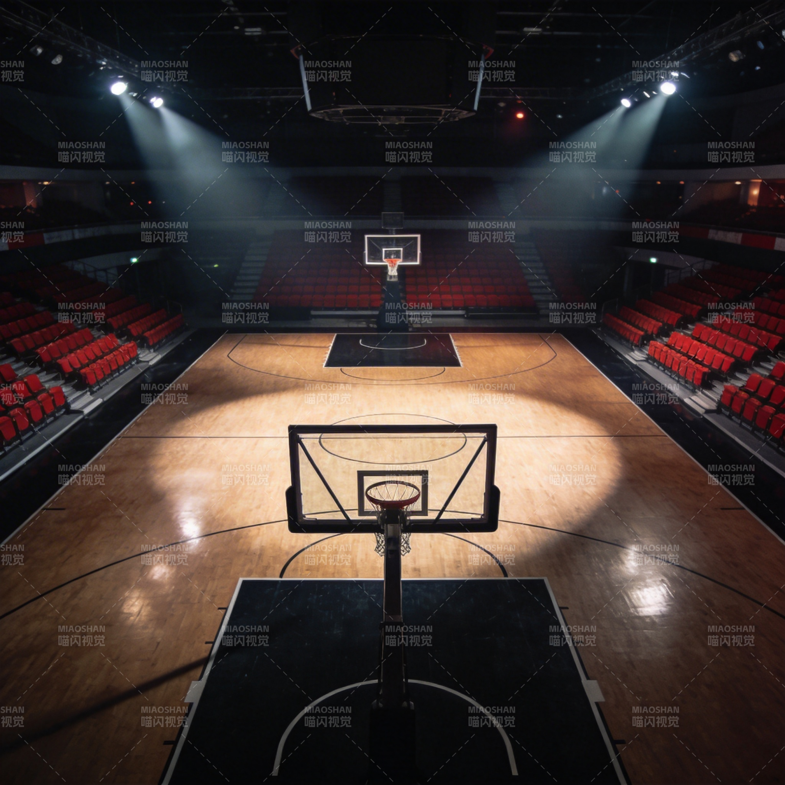 空旷篮球场灯光璀璨图片