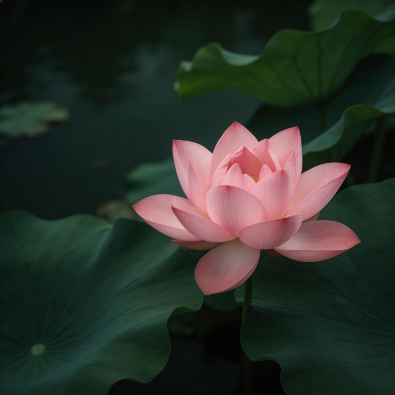 粉莲静绽荷塘图片