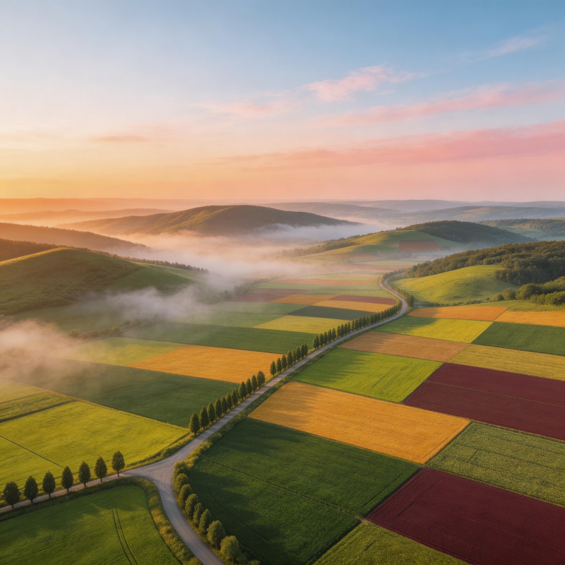 晨雾田园风光图片