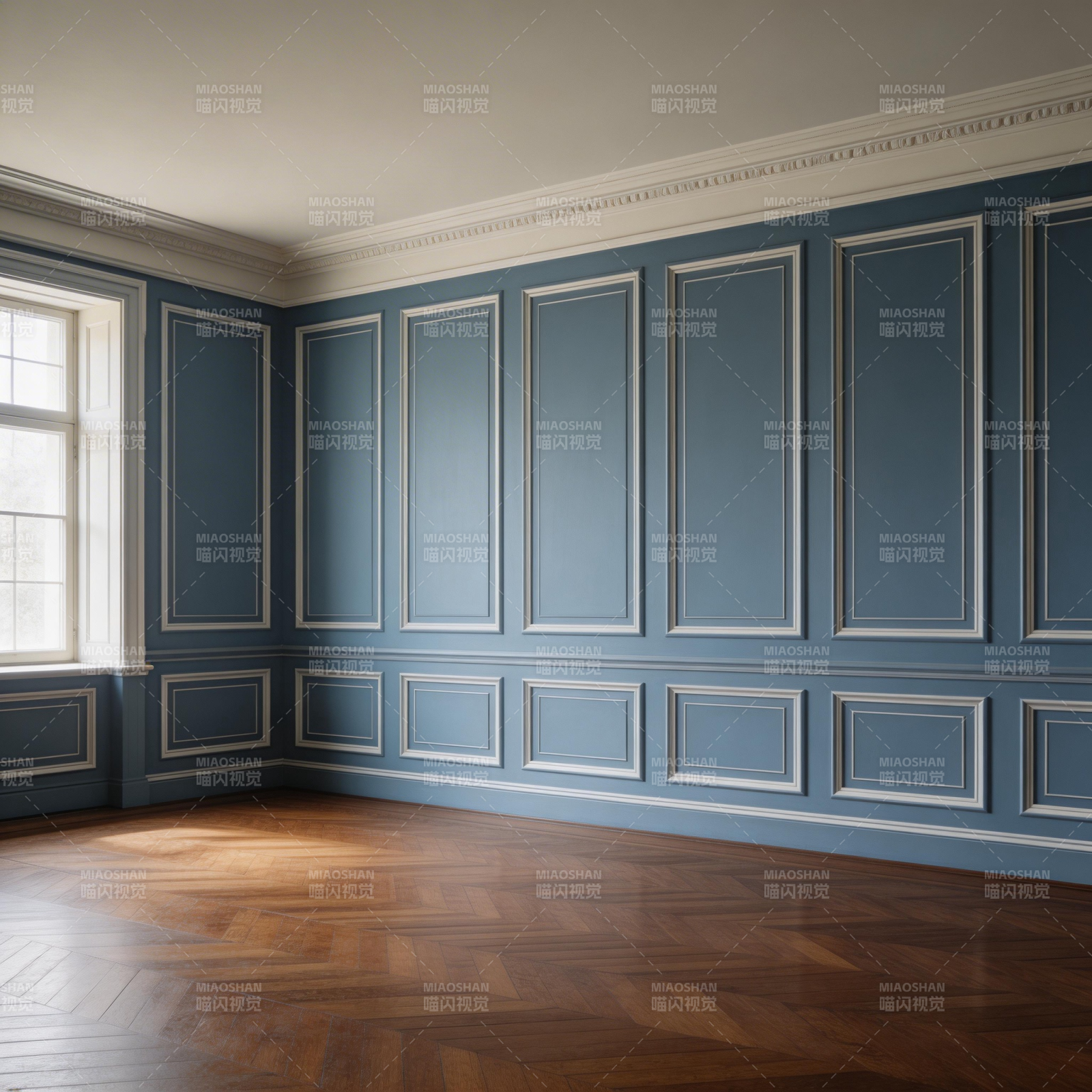 典雅蓝墙木地房间图片