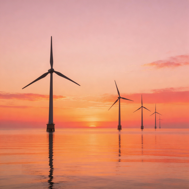 海上风车日落图片