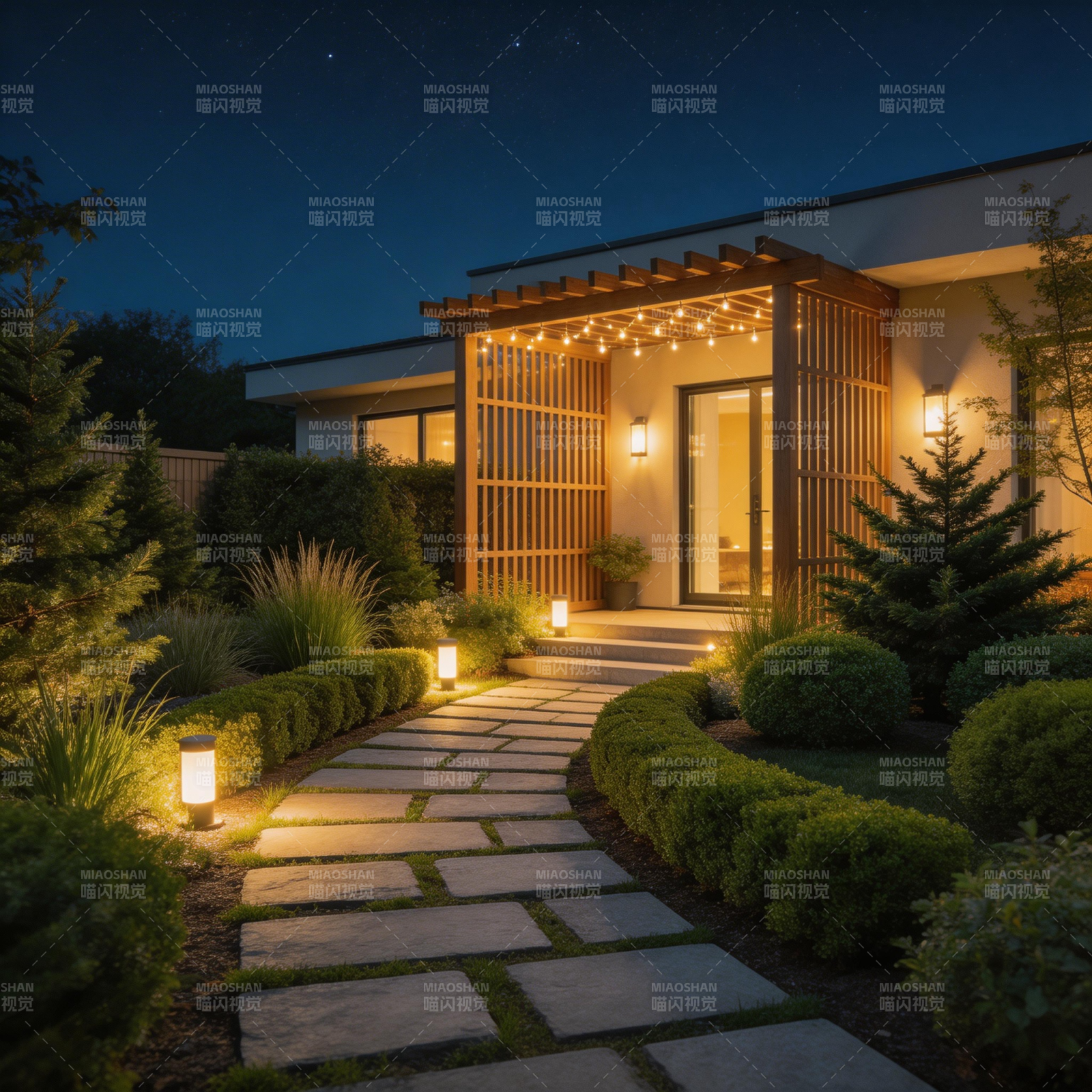 夜景庭院灯光美图片