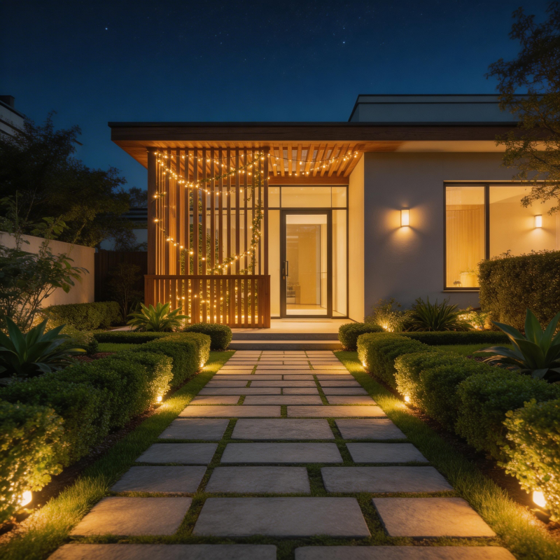 夜景庭院小屋图片