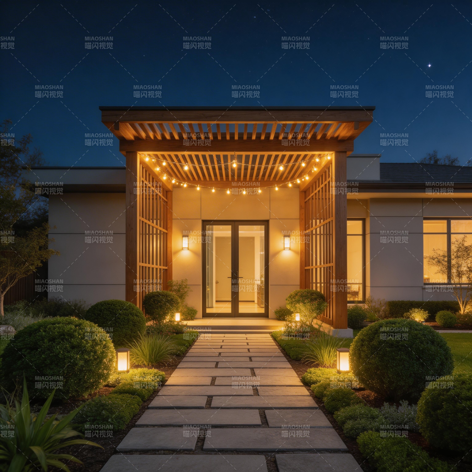 夜景庭院入口图片