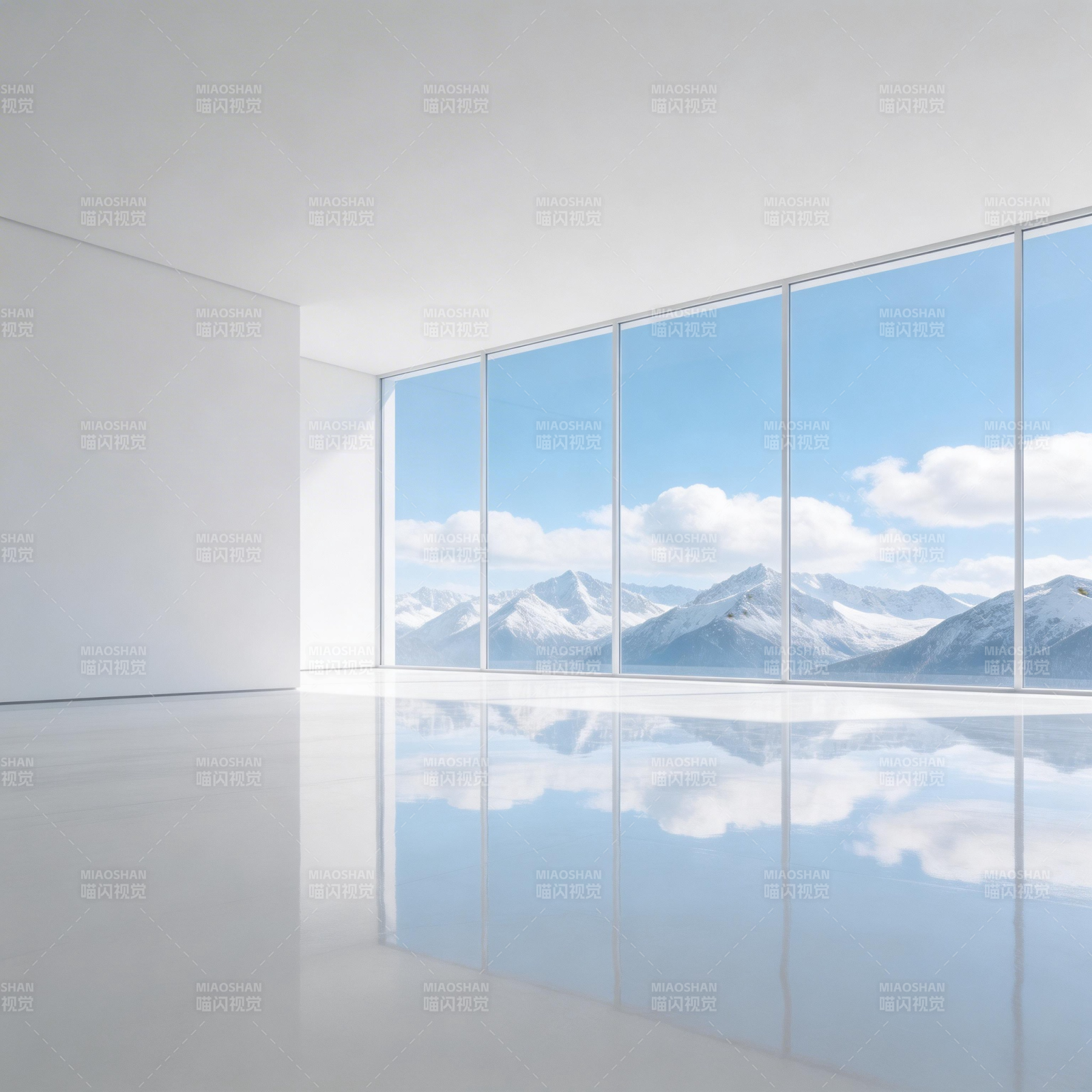 雪山映窗 空灵静谧图片