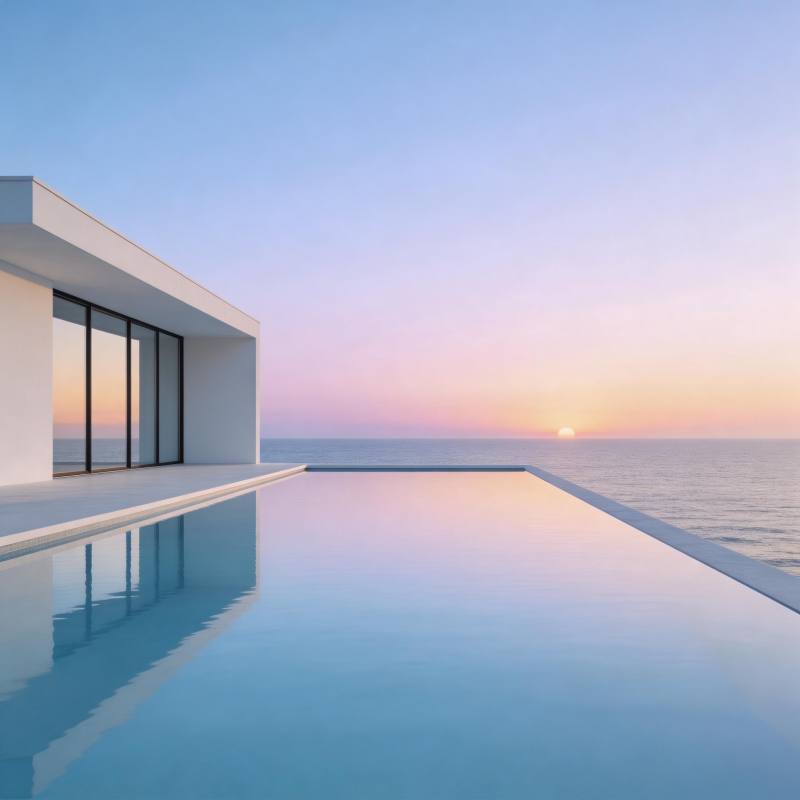 海天一色泳池暮色图片