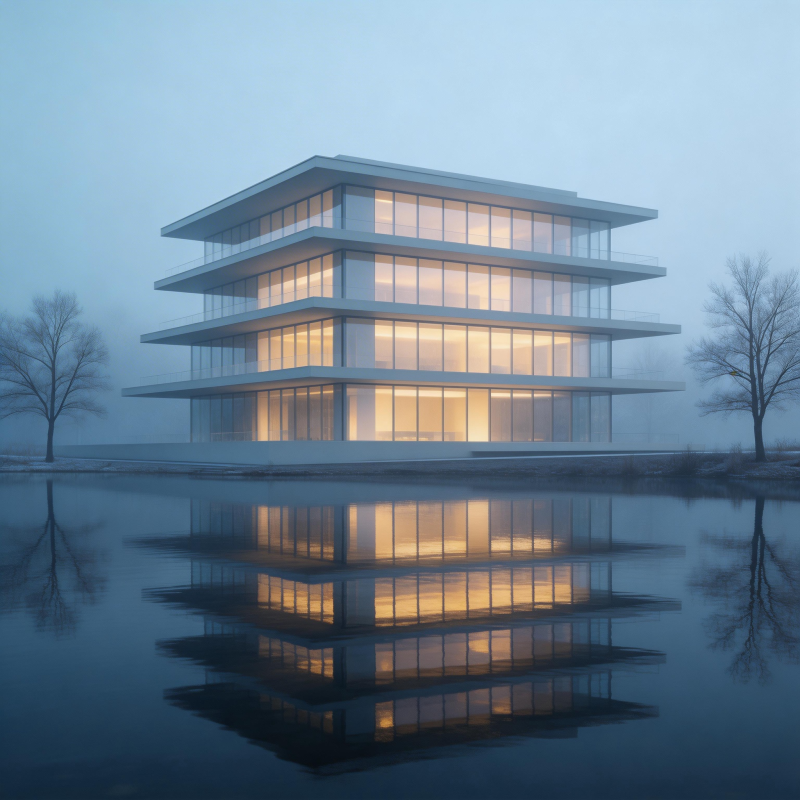 湖畔现代建筑夜景图片