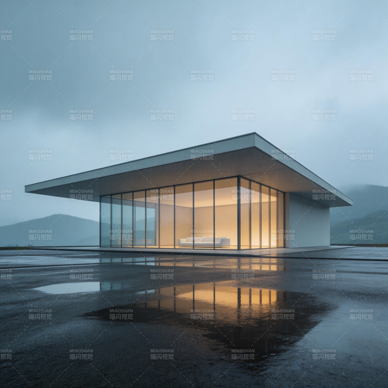 雨夜中的现代居所图片