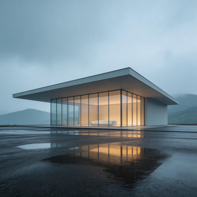 雨夜中的现代居所图片
