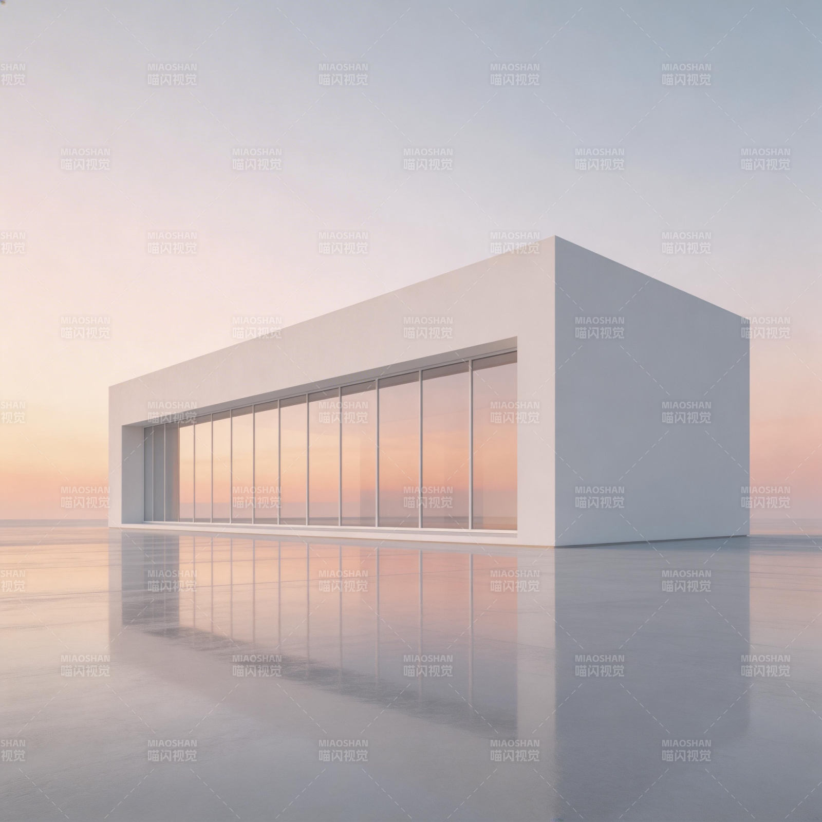 极简建筑晨曦倒影图片