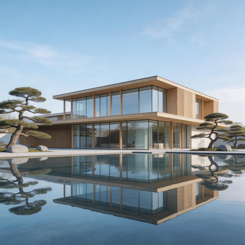 现代木屋水景倒影图片