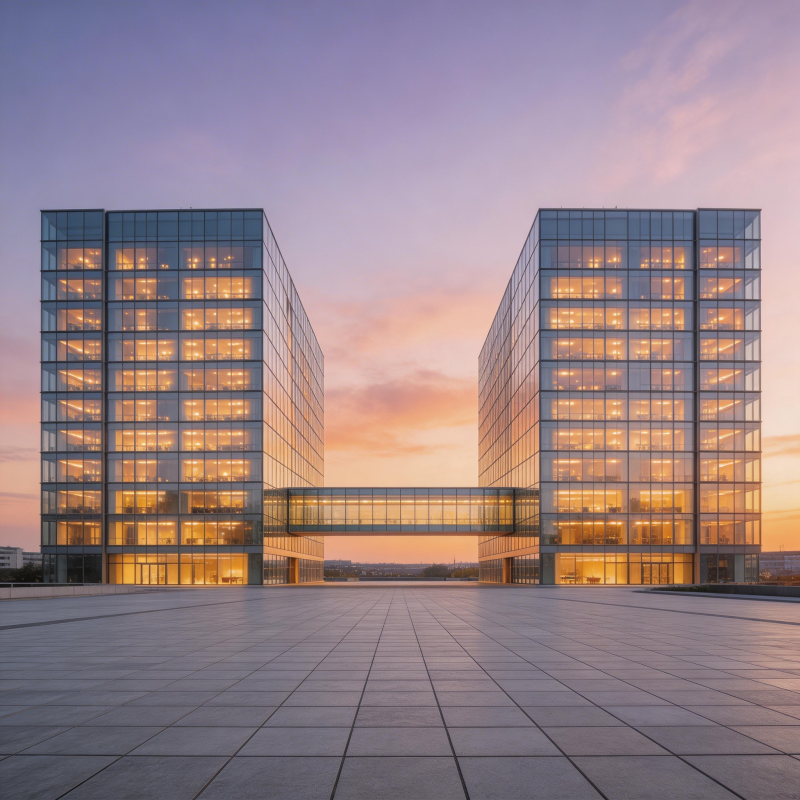 双塔楼暮色辉映图片