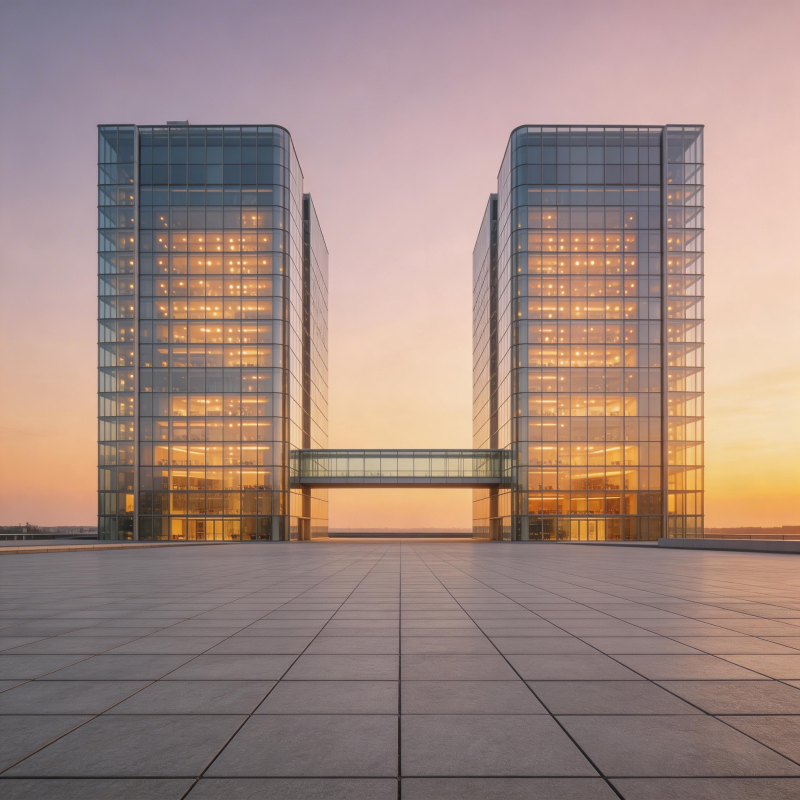 双塔映霞光图片