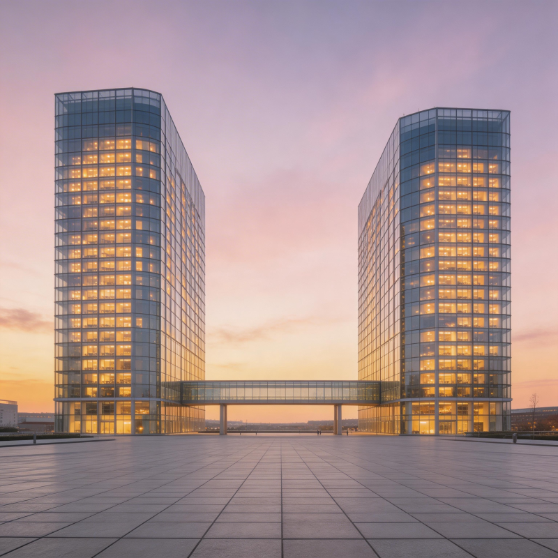 双塔楼暮色辉映图片