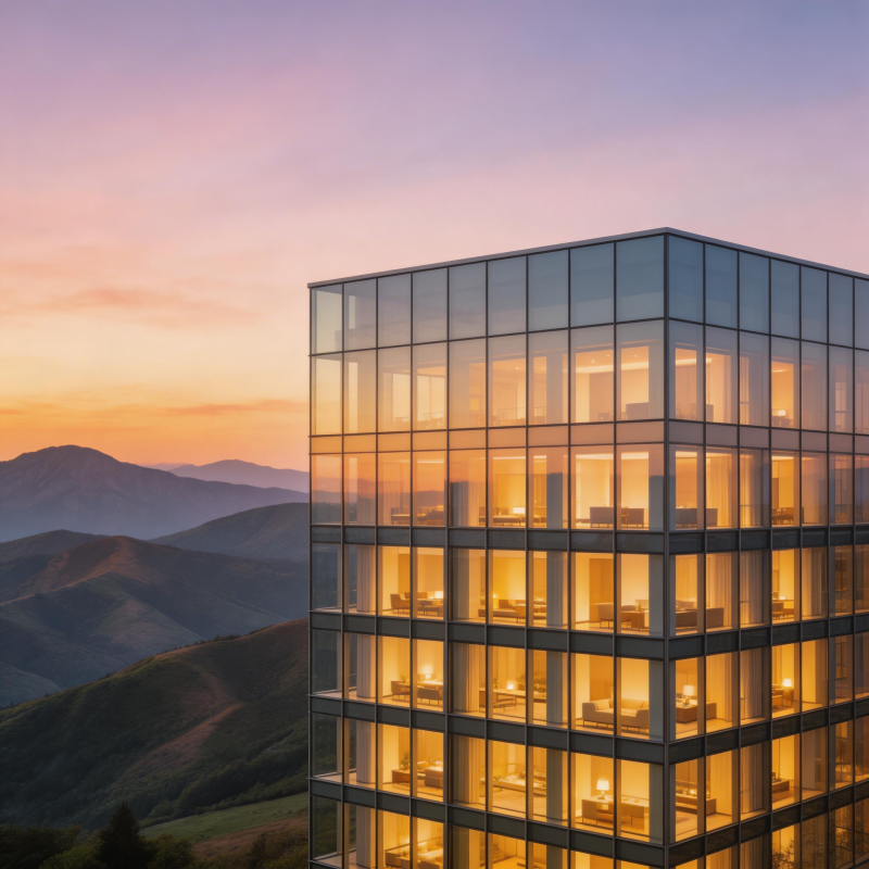 山间玻璃楼夜景图片