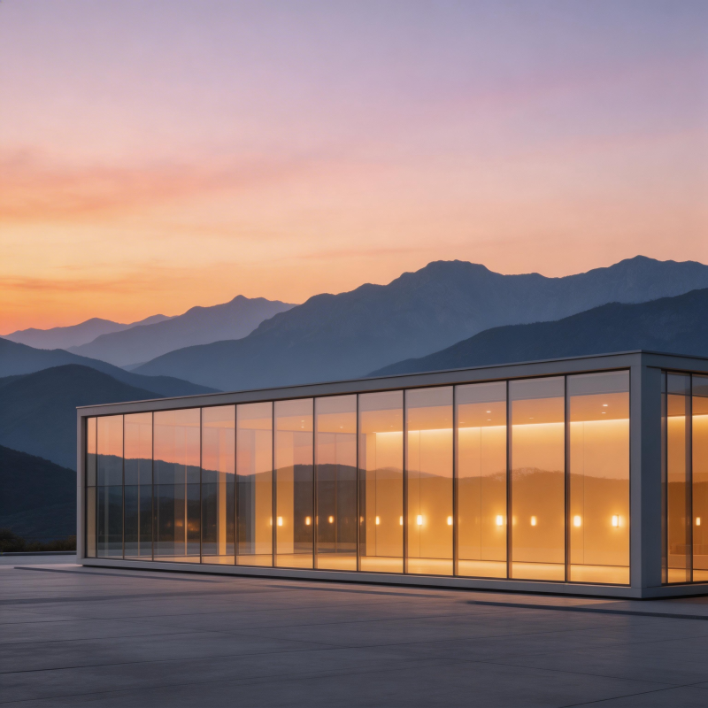 山间玻璃屋日落图片