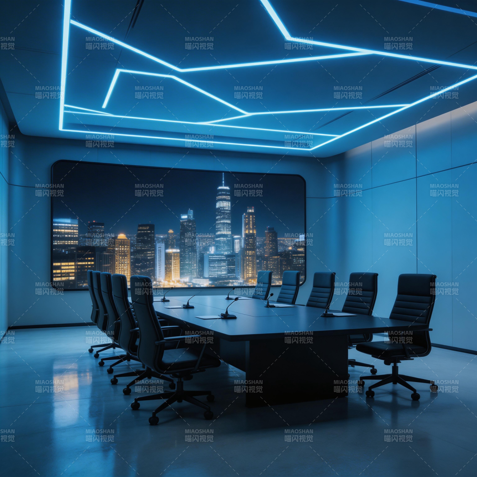 未来会议室夜景图片