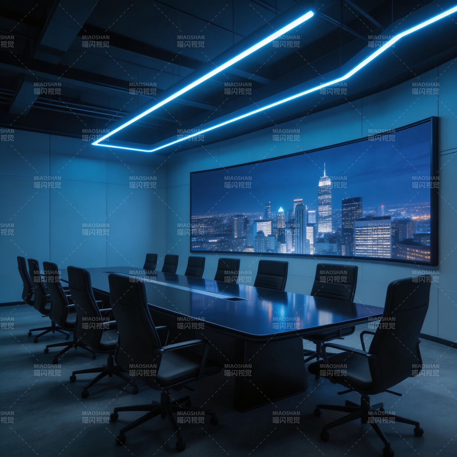 未来会议室夜景图片