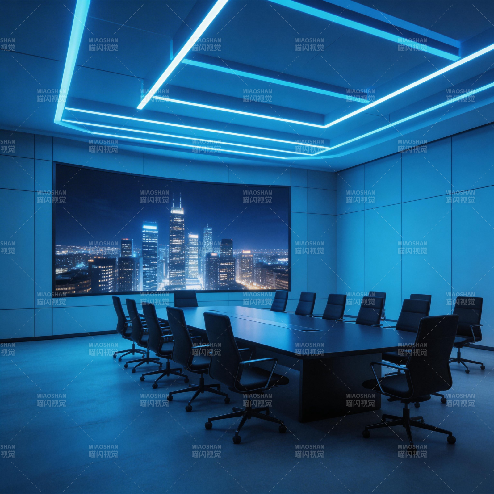 未来会议室夜景图片