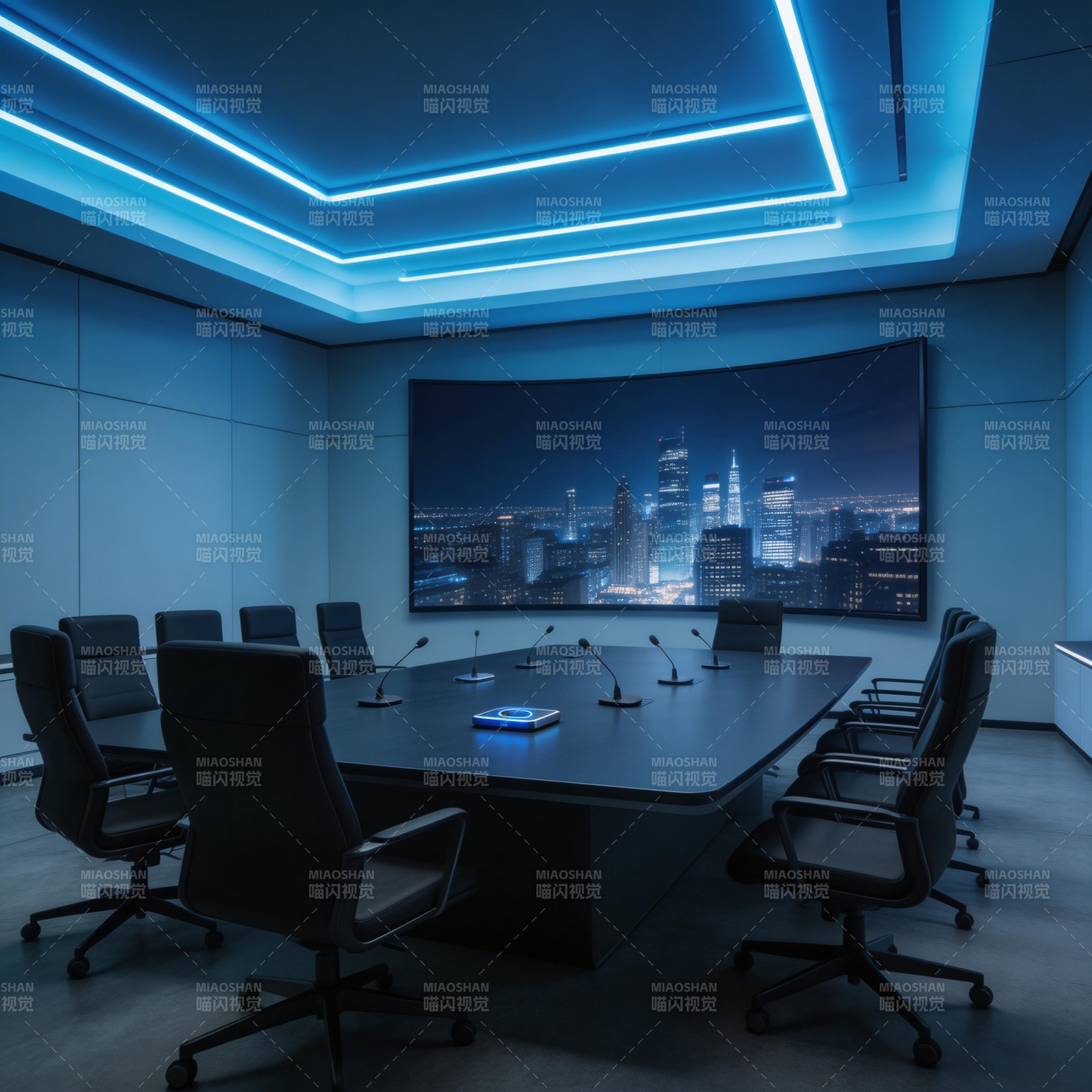 未来会议室夜景图片