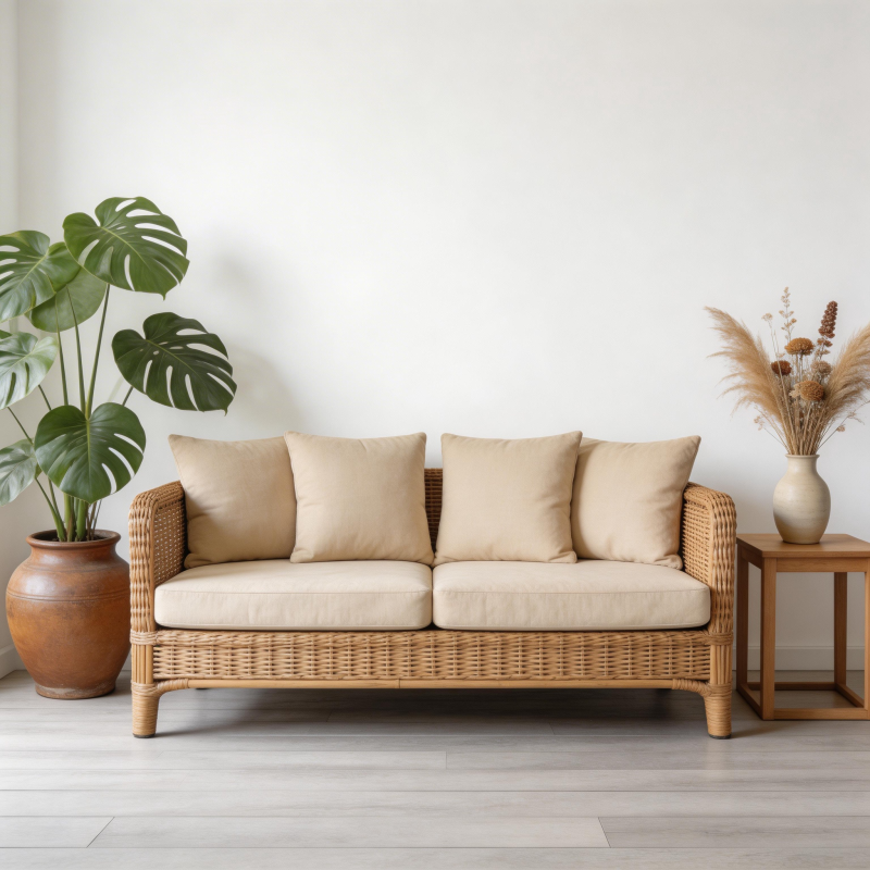 藤编沙发静谧角落图片