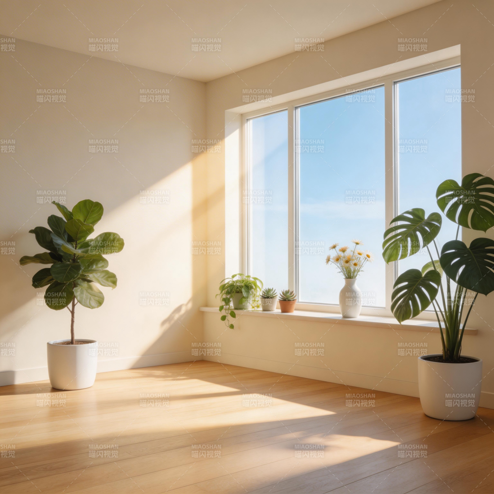 阳光满屋绿意盎然图片