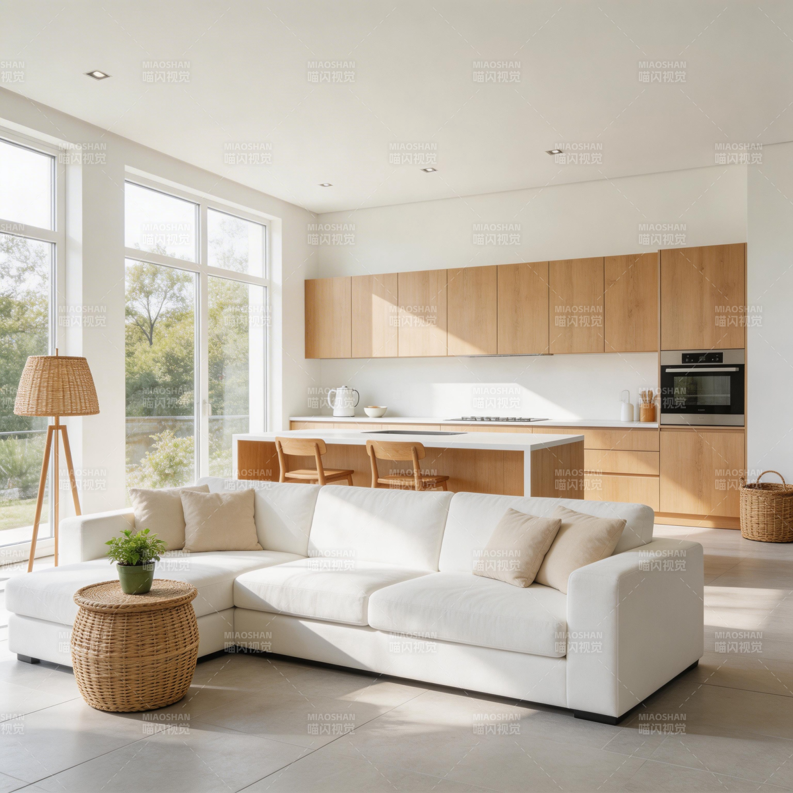 现代简约客厅厨房图片