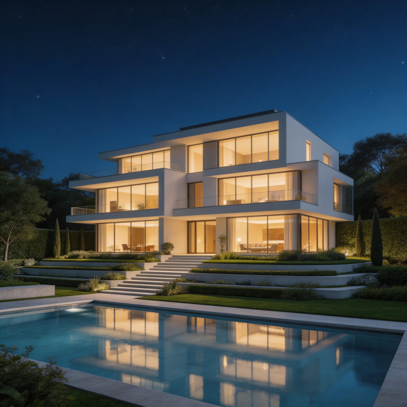 夜景现代豪宅图片