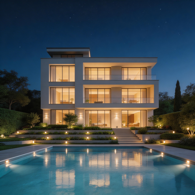 夜景豪宅泳池图片