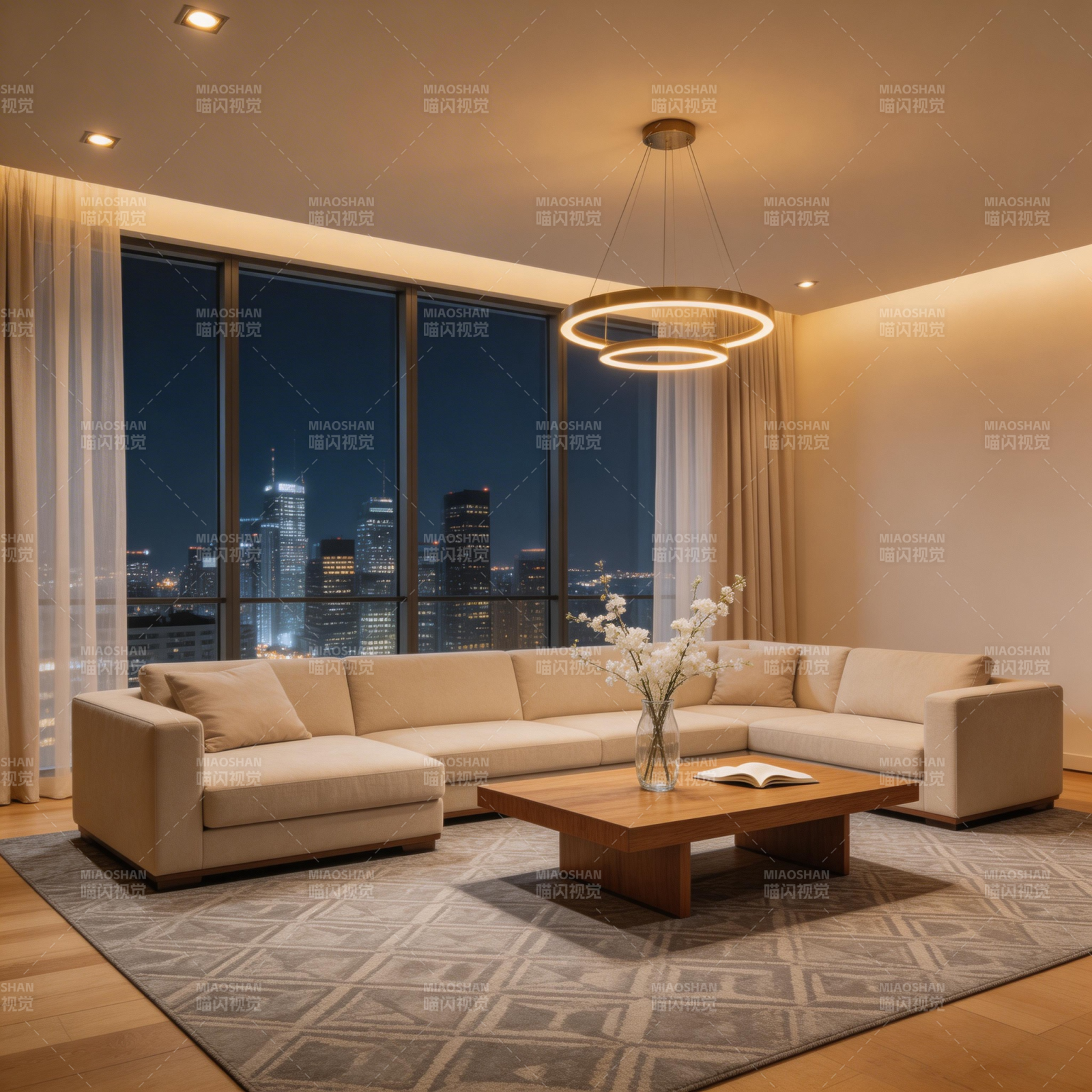 都市夜景客厅图片