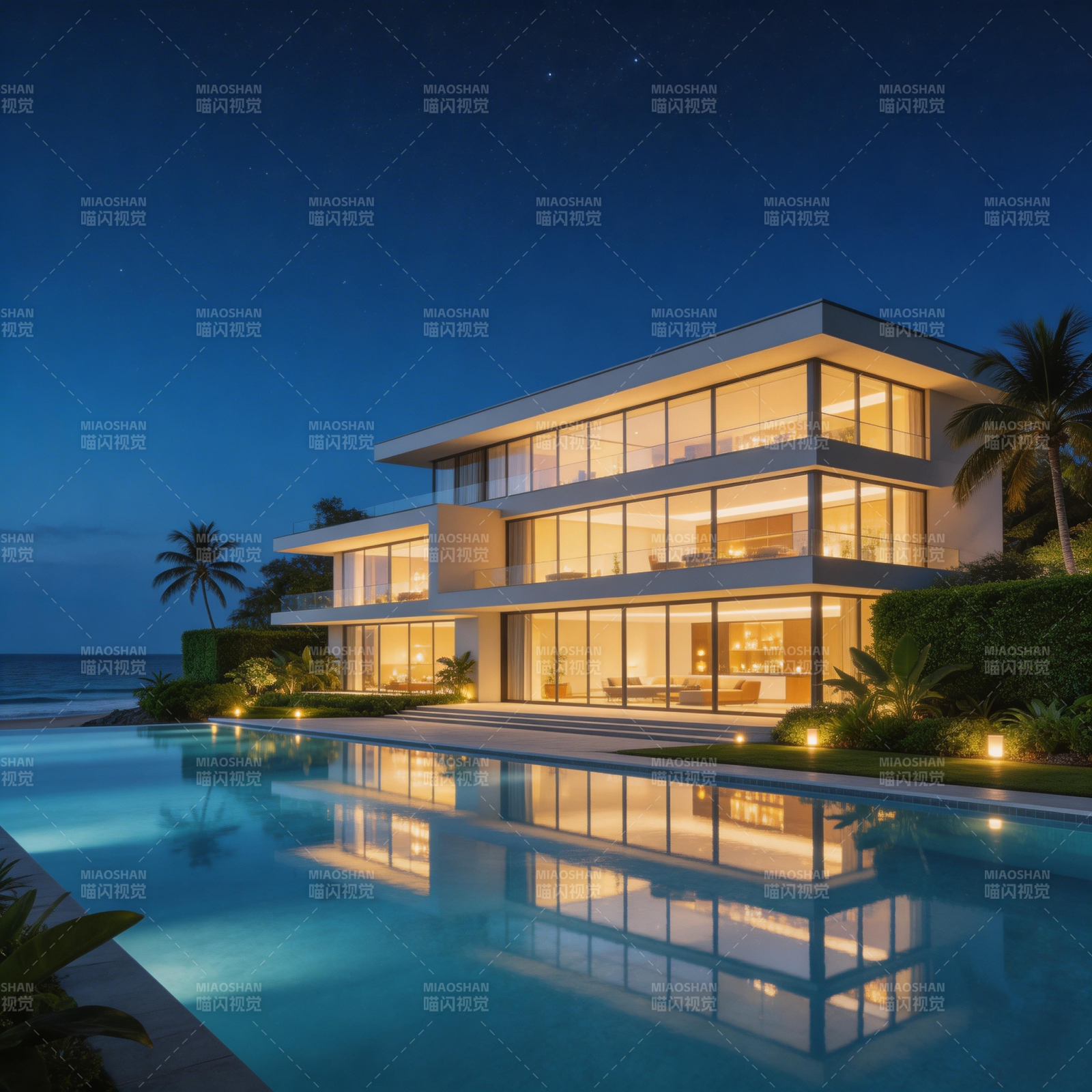 海滨夜景豪宅图片