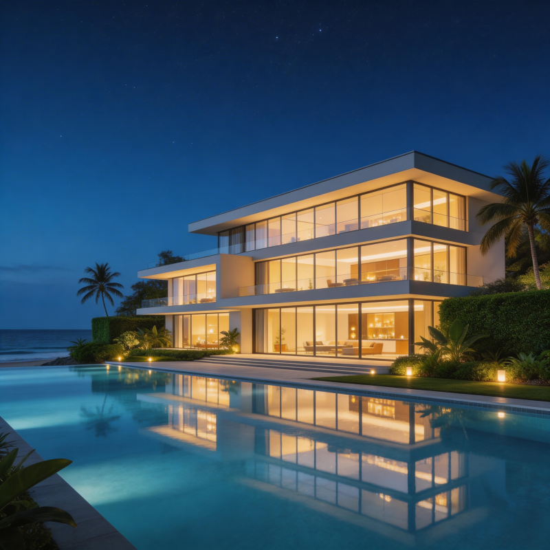 海滨夜景豪宅图片