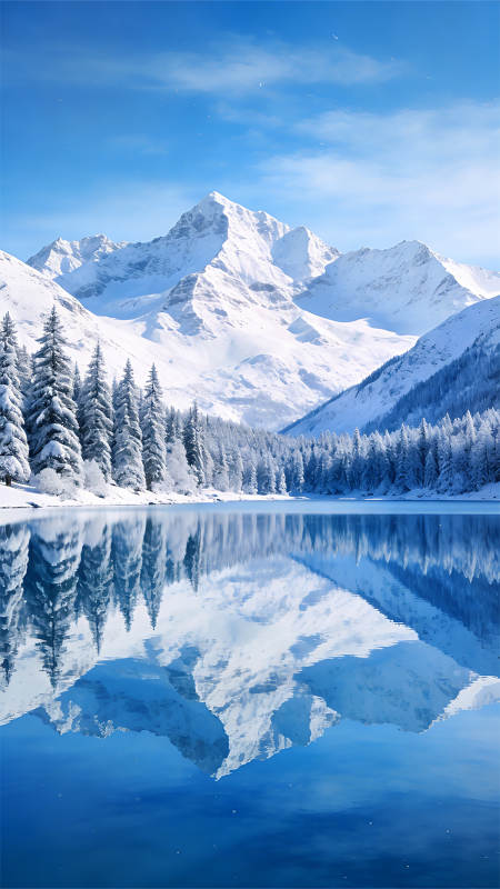 雪峰倒影湖中图片