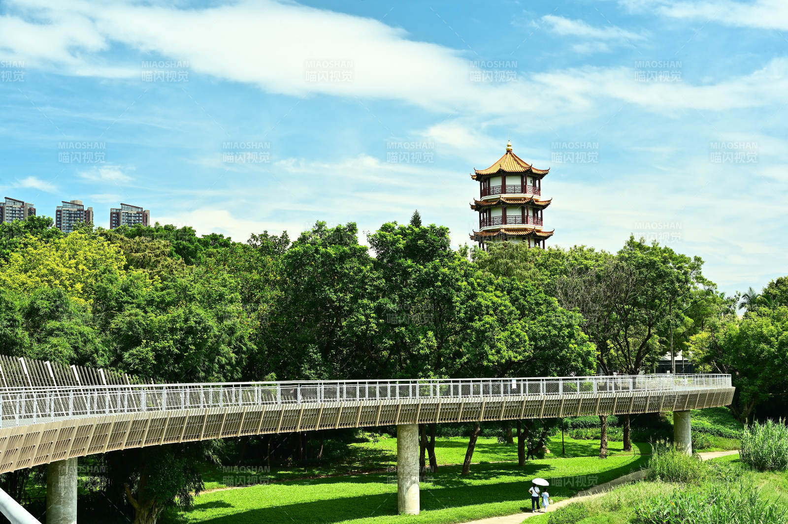 深圳龙园现代天桥与古塔景观图片